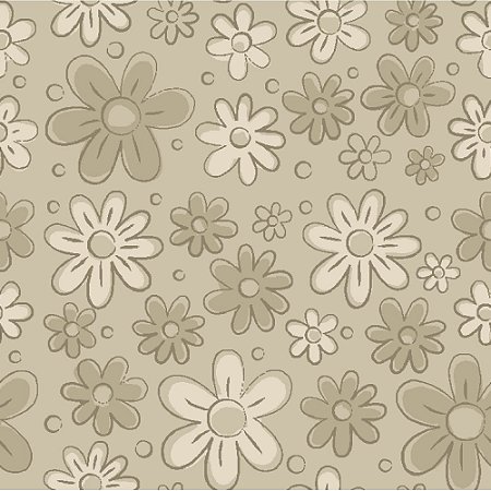 Tricoline Floral Doodle Café com Leite, 100%Alg 50cm x 1,50m