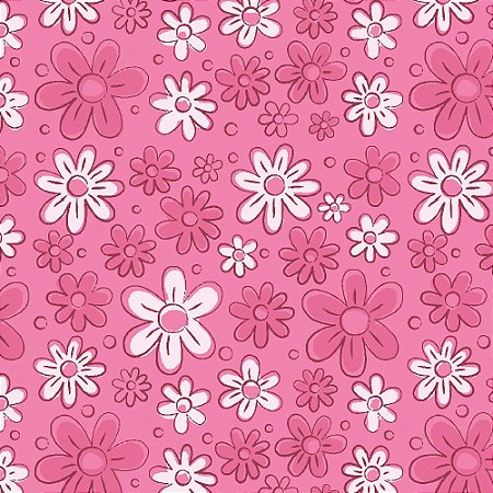 Tricoline Floral Doodle Pink, 100% Algodão, 50cm x 1,50mt