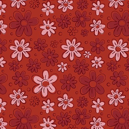 Tricoline Floral Doodle Vermelho, 100% Alg, 50cm x 1,50mt