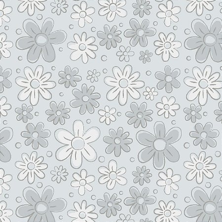 Tricoline Floral Doodle Cinza, 100% Algodão, 50cm x 1,50mt