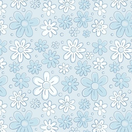 Tricoline Floral Doodle Azul Nuvem, 100% Alg, 50cm x 1,50mt