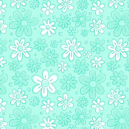 Tricoline Floral Doodle Acqua, 100% Algodão, 50cm x 1,50mt