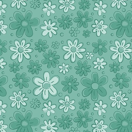 Tricoline Floral Doodle Verde Menta, 100% Alg, 50cm x 1,50mt