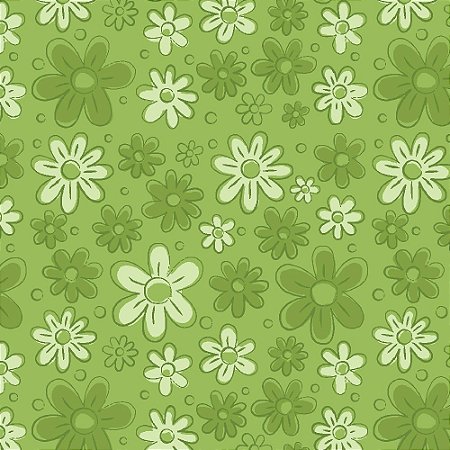 Tricoline Floral Doodle Verde Grama, 100% Alg, 50cm x 1,50mt