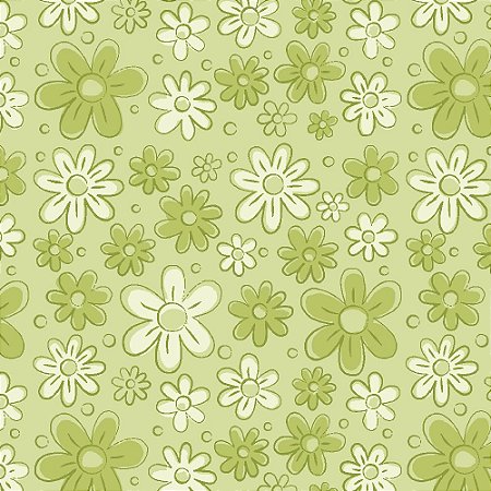 Tricoline Floral Doodle Lemon Grass, 100% Alg, 50cm x 1,50mt