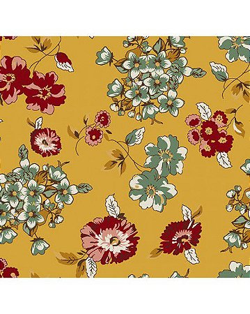 Tricoline Floral Júlia (Amarelo) 100%  Algodão 50cm x 1,50mt