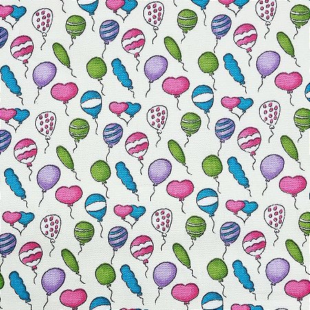 Tricoline Mini Balões Fundo Claro, 100%Algodão, 50cm x 1,50m