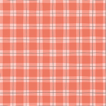Tricoline Xadrez Modern Flowers Salmão, 100%Alg 50cm x 1,50m