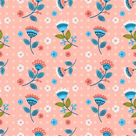 Tecido Tricoline Modern Flowers 3, 100% Algod, 50cm x 1,50mt