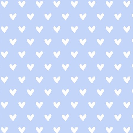 Tricoline Corações Branco e Azul, 100% Algod, 50cm x 1,50mt