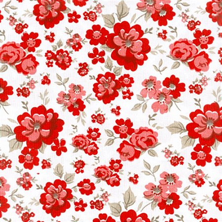 Tricoline Estampado Floral Vermelho 100%Algodão 50cm x 1,50m