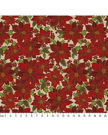 Tricoline Floral Natalino 35 Bege 100% Alg 50cm x 1,50mt