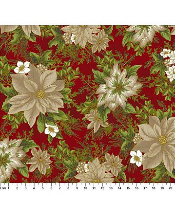 Tricoline Floral Natal 30 Vermelho 100% Alg 50cm x 1,50mt