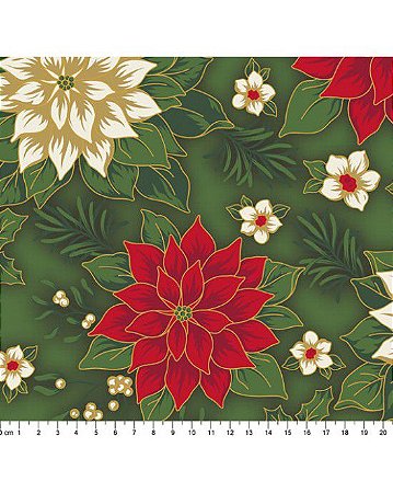 Tricoline Floral Natalino 05 Verde 100% Alg 50cm x 1,50mt