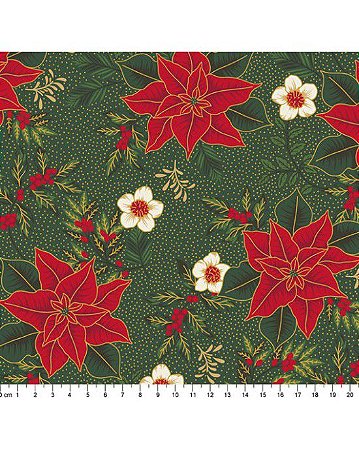 Tricoline Flores de Natal 02 Verde 100% Alg 50cm x 1,50mt