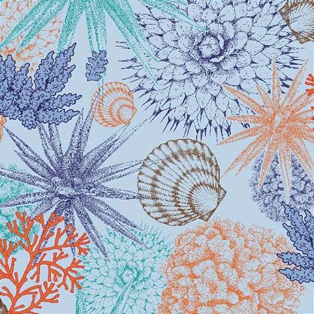 Tricoline Estampado Conchas (Azul) 100% Algodão 50cm x 1,50mt