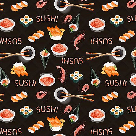 Tricoline Digital Sushi New, 100% Algodão, 50cm x 1,50mt