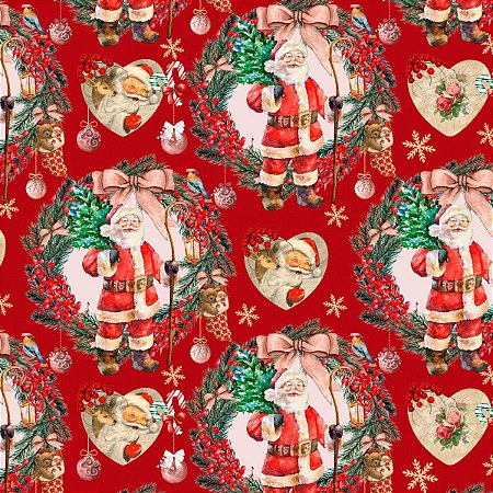 Tricoline Digital Natal Papai Noel, 100%Algod, 50cm x 1,50mt