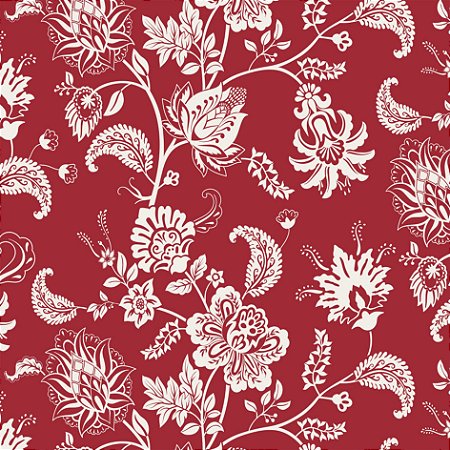 Tecido Tricoline Floral Neutro Vermelho, 50cm x 1,50m