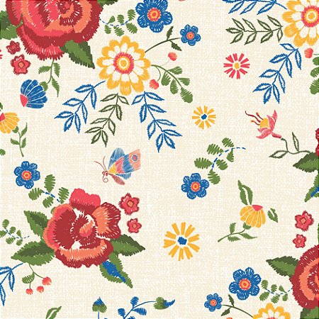 Tecido Tricoline Floral Peri, 100% Algodão, 50cm x 1,50mt