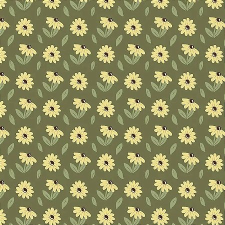 Tricoline Floral Fazendinha Verde 100% Algod, 50cm x 1,50mt