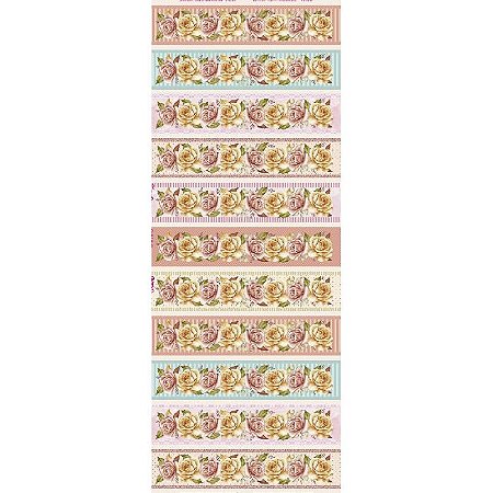 Tricoline Digital Barrado Rosas Delicadas, 54cm x 1,50mt
