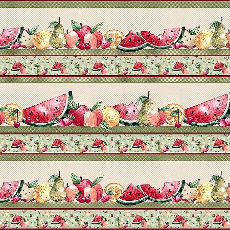 Tricoline Digital Barrados Frutas, 100% Algod 50cm x 1,50mt
