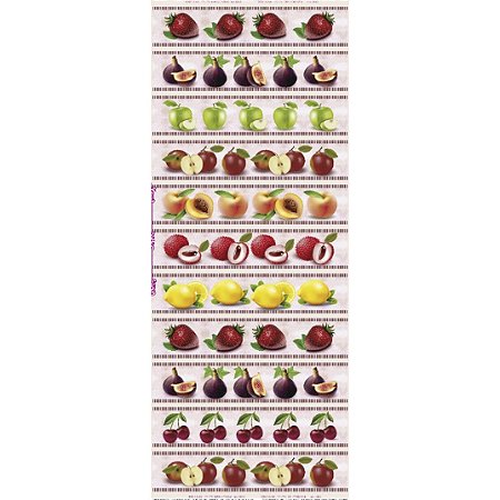 Tricoline Digital Barrado Pomar Frutas F. Rosa 54cm x 1,50mt