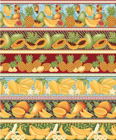 Tecido Tricoline Barrado Frutas Tropicais Cir. 50cm x 1,50mt