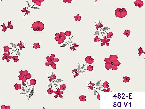 Tricoline Buquê de Flores Rosa, 100% Algodão 50cm x 1,50mt