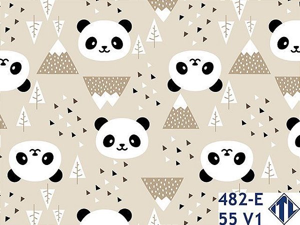Tricoline Panda Ibi Fundo Bege, 100% Algodão 50cm x 1,50mt