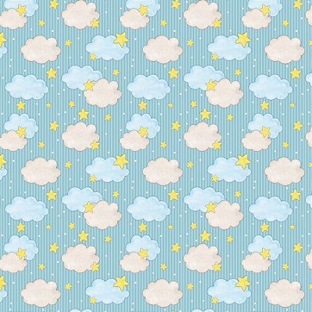 Tricoline Digital Nuvens Listradas Azuis, 50cm x 1,50mt