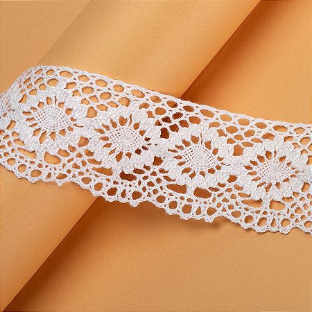 Renda de Algodão Branco, RA-022 - Largura 5cm x 1mt