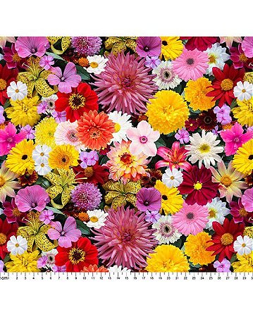 Tricoline Digital Floral Melissa 100% Algodão 50cm x 1,50mt