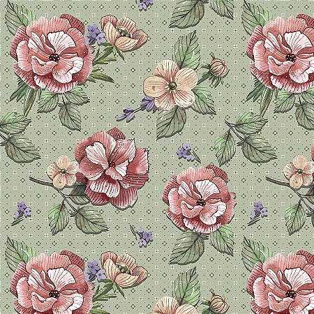 Tricoline Digital Floral Chic, 100% Algodão 50cm x 1,50mt