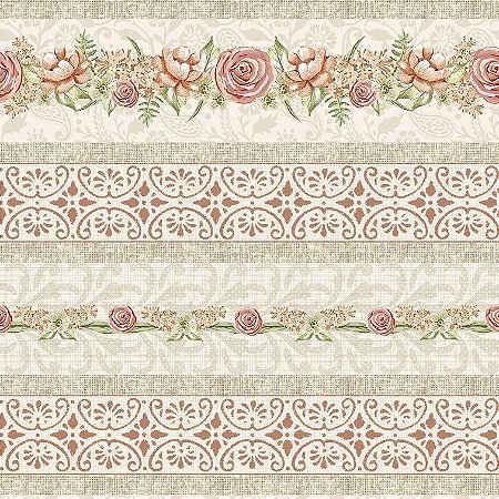 Tricoline Digital Barrado Floral Romantico, 50cm x 1,50mt