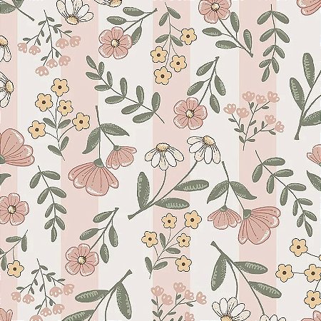 Tecido Tricoline Meu Jardim Rosê 100% Algodão, 50cm x 1,50mt