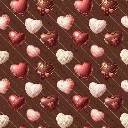 Tricoline Digital Bombom de Coração Chocolate, 50cm x 1,50mt