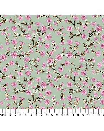 Tricoline Estampado Sofia Verde 100% Algodão 50cm x 1,50mt