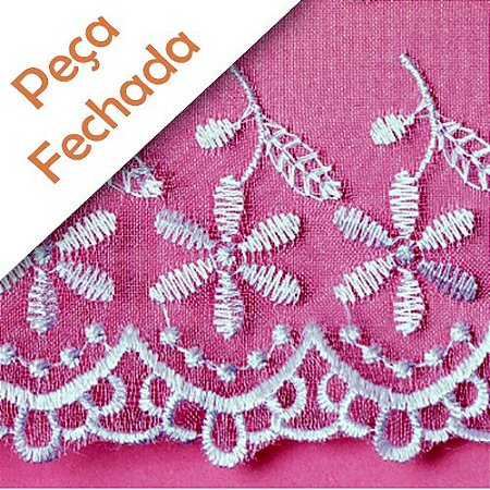 Renda Bordado em Organza Branco, BO-003 - Peça 8cm x 13,7mt