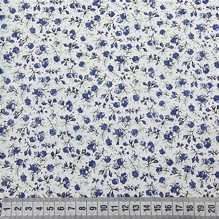 Tricoline Mini Floral Azul 100% Algodão 50cm x 1,50mt.