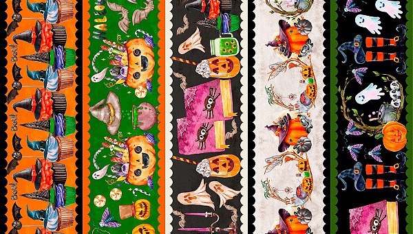 Tricoline Digital Barrado Halloween Peri, 50cm x 1,50mt