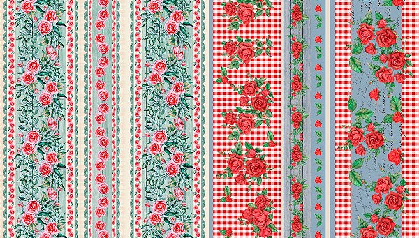 Tricoline Digital Barrado Amor em Cores Floral 50cm x 1,50mt