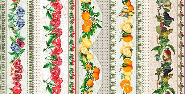 Tricoline Digital Barrado Amor em Cores Frutas 50cm x 1,50mt