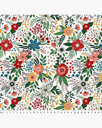 Tricoline Floral Manuela (Branco) 100%  Algodão 50cm x 1,50m