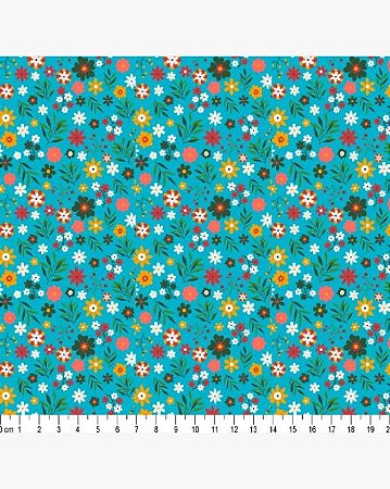 Tricoline Floral Anny (Azul) 100%  Algodão 50cm x 1,50mt