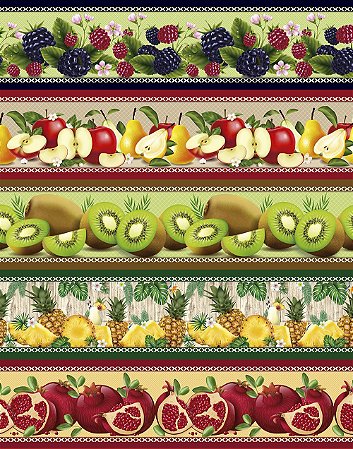 Tricoline Digital Barrado Frutas Sortidas, 50cm x 1,50mt