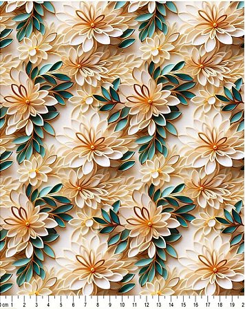 Tricoline Digital 3D Floral Thalia 100% Algodão 50cm x 1,50m