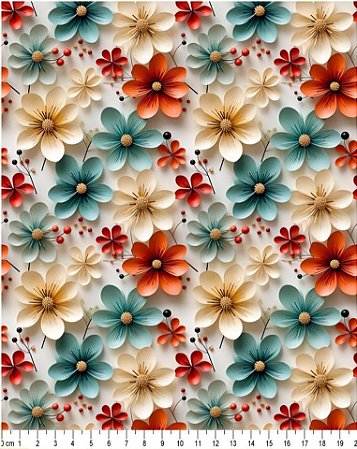 Tricoline Digital 3D Floral Helena 100% Algodão 50cm x 1,50m