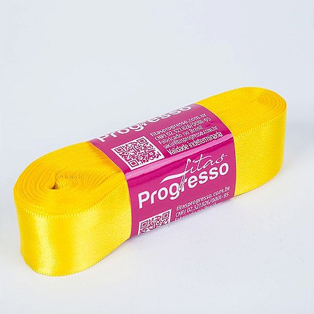 Fita De Cetim Progresso Amarelo Gema CF005, 22mm - Peça 10mt